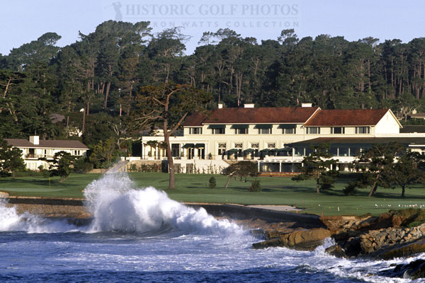 The Clubhouse and 18th green at Pebble Beach - Historic Golf Photos